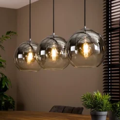 Allessandra hanglamp, 3-lamps, Ø 29 cm, rookgrijs, glas
