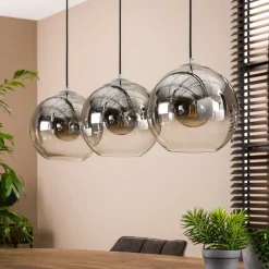 Allessandra hanglamp, 3-lamps, Ø 29 cm, rookgrijs, glas