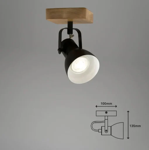 Arbo plafondspot met houten element, 1-lamp