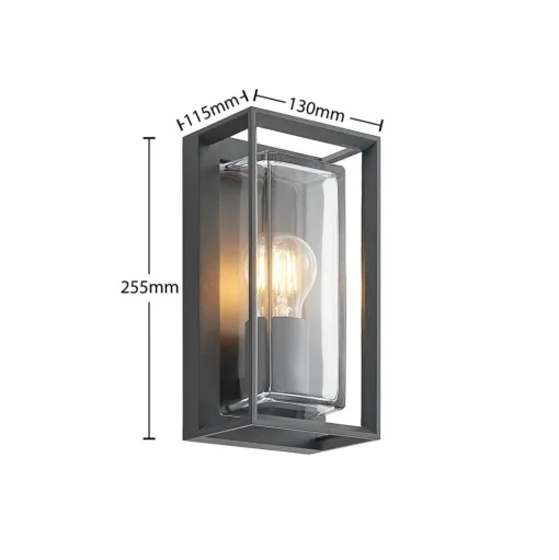 Arcchio buitenwandlamp Ismera, antraciet/helder, IP65, glas
