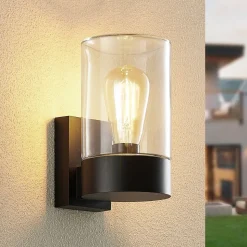 Arcchio buitenwandlamp Liljana, zwart, 21 cm, IP65, glas