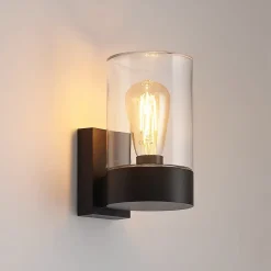 Arcchio buitenwandlamp Liljana, zwart, 21 cm, IP65, glas