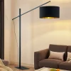 Arcchio gebogen vloerlamp Mossa, 200 cm, zwart-goud, textiel