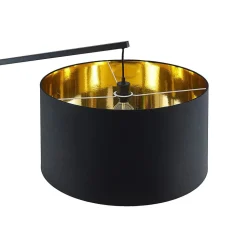 Arcchio gebogen vloerlamp Mossa, 200 cm, zwart-goud, textiel