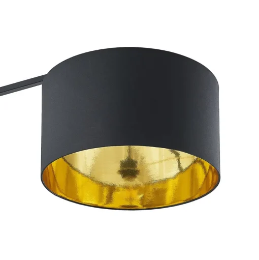 Arcchio gebogen vloerlamp Mossa, 200 cm, zwart-goud, textiel
