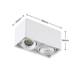 Arcchio Kubika downlight, 19 cm, wit, 2-lamps, metaal