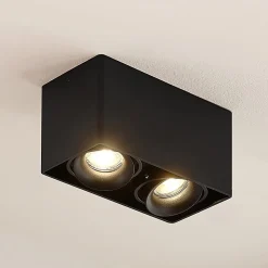 Arcchio Kubika downlight, 19 cm, zwart, 2-lamps, metaal