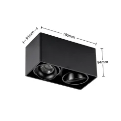 Arcchio Kubika downlight, 19 cm, zwart, 2-lamps, metaal