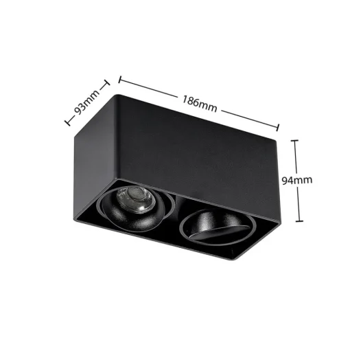 Arcchio Kubika downlight, 19 cm, zwart, 2-lamps, metaal