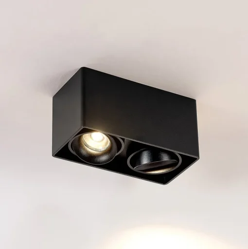 Arcchio Kubika downlight, 19 cm, zwart, 2-lamps, metaal