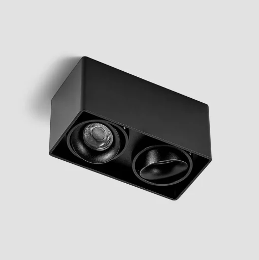 Arcchio Kubika downlight, 19 cm, zwart, 2-lamps, metaal