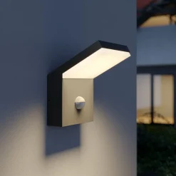 Arcchio LED buiten wandlamp Yolena, sensor, antraciet, aluminium