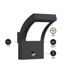 Arcchio LED buiten wandlamp Advik, antraciet, IP54, sensor