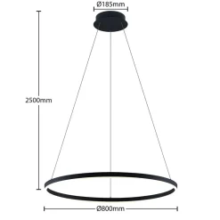 Arcchio LED hanglamp Albiona, zwart, 1 ring, Ø 80 cm