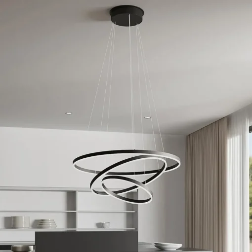Arcchio LED hanglamp Albiona, zwart, 3 ringen, Ø 80 cm