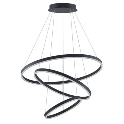 Arcchio LED hanglamp Albiona, zwart, 3 ringen, Ø 80 cm