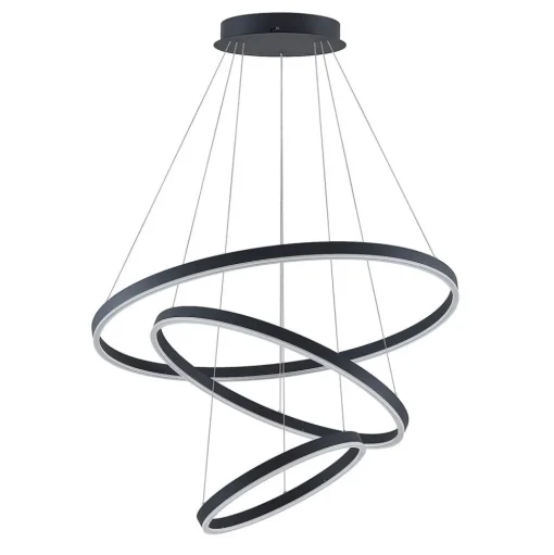 Arcchio LED hanglamp Albiona, zwart, 3 ringen, Ø 80 cm