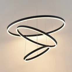 Arcchio LED hanglamp Albiona, zwart, 3 ringen, Ø 80 cm
