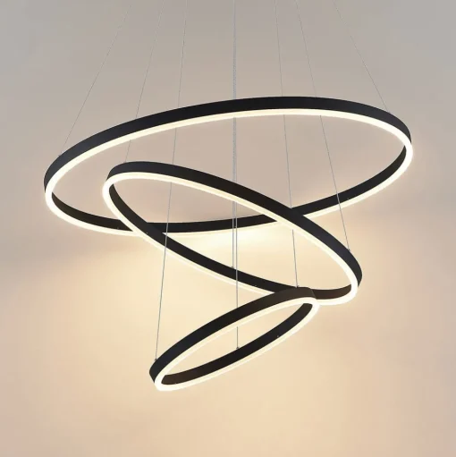 Arcchio LED hanglamp Albiona, zwart, 3 ringen, Ø 80 cm