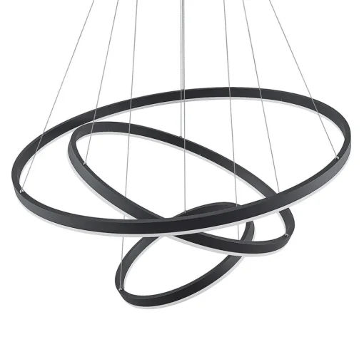Arcchio LED hanglamp Albiona, zwart, 3 ringen, Ø 80 cm