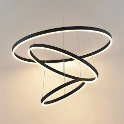 Arcchio LED hanglamp Albiona, zwart, 3 ringen, Ø 80 cm