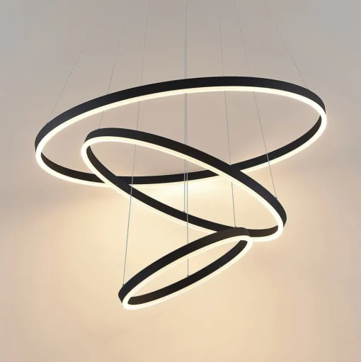 Arcchio LED hanglamp Albiona, zwart, 3 ringen, Ø 80 cm