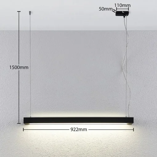 Arcchio LED hanglamp Cuna, 92 cm, zwart, metaal