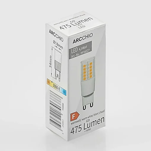 Arcchio LED stiftlamp, G9, 4,5 W, helder, 3.000 K, dimbaar