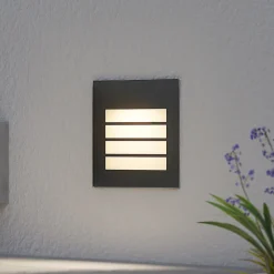 Arcchio LED wand inbouwlamp Zamo, louvre, zwart, IP65