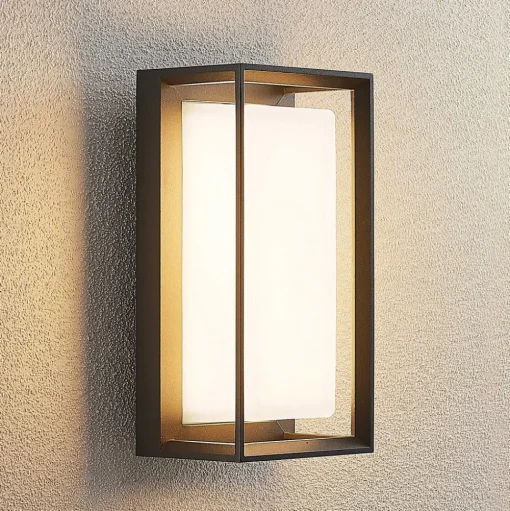 Arcchio LED wandlamp Ismera, antraciet/opaal, IP65, glas
