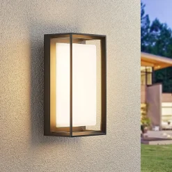 Arcchio LED wandlamp Ismera, antraciet/opaal, IP65, glas