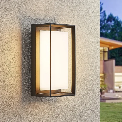 Arcchio LED wandlamp Ismera, antraciet/opaal, IP65, glas