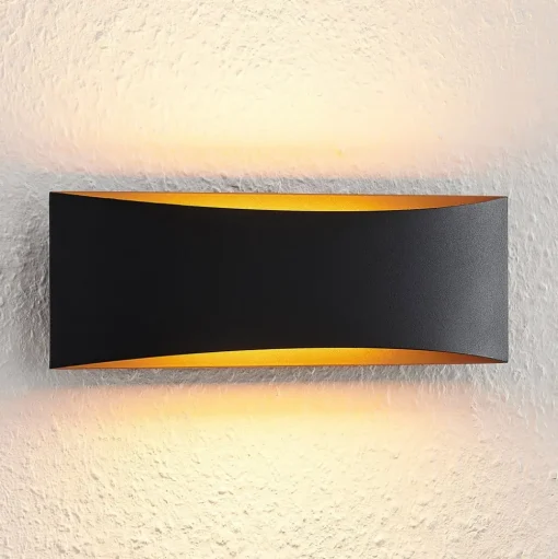 Arcchio LED wandlamp Jelle, 27 cm, zwart/goud, omhoog/omlaag