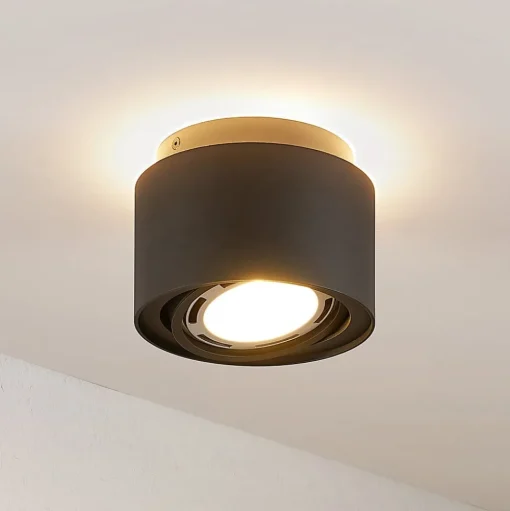 Arcchio plafondlamp Walisa, Ø 15 cm, zwart, metaal, GU10