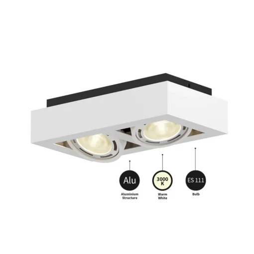 Arcchio plafondspot Ronka, 34 cm, 2-lamps, wit, GU10