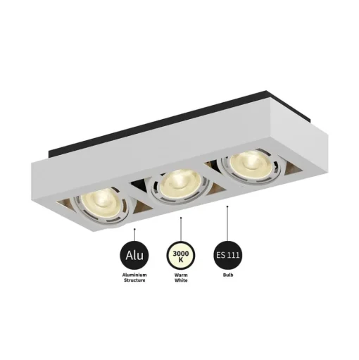Arcchio plafondspot Ronka, 50 cm, 3-lamps, wit, GU10