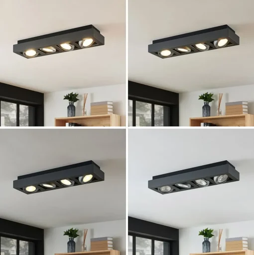 Arcchio plafondspot Ronka, 65 cm, 4-lamps, grijs, GU10