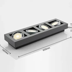 Arcchio plafondspot Ronka, 65 cm, 4-lamps, grijs, GU10