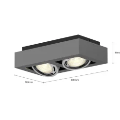 Arcchio plafondspot Ronka, 34 cm, 2-lamps, grijs, GU10