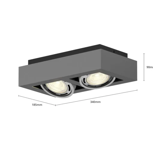 Arcchio plafondspot Ronka, 34 cm, 2-lamps, grijs, GU10