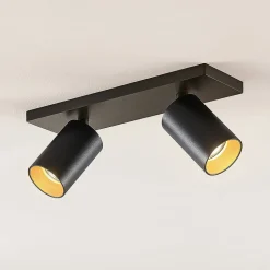 Arcchio spot Brinja, zwart, hoekig, Ø 6 cm, 2-lichts, GU10