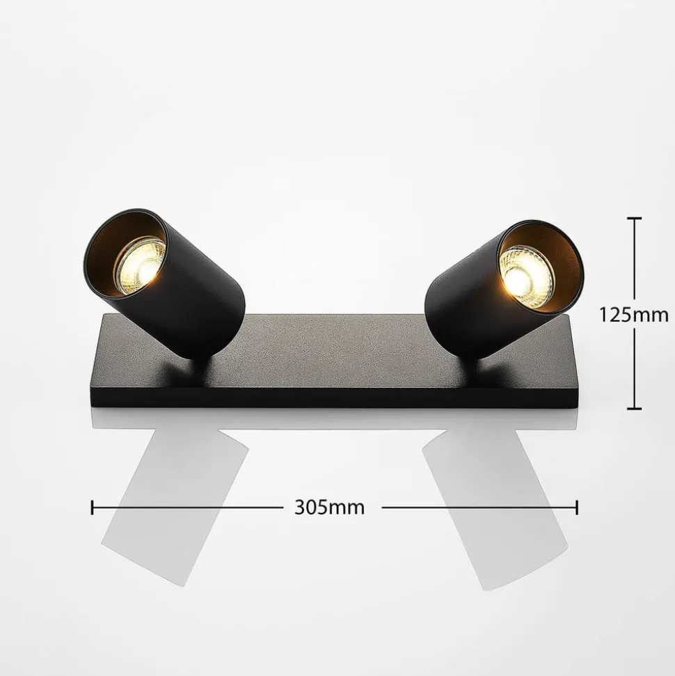 Arcchio spot Brinja, zwart, hoekig, Ø 6 cm, 2-lichts, GU10