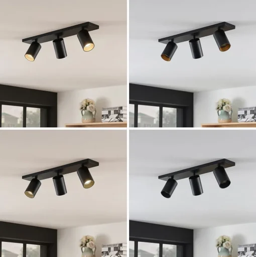 Arcchio spot Brinja, zwart, hoekig, Ø 6 cm, 3-lamps, GU10
