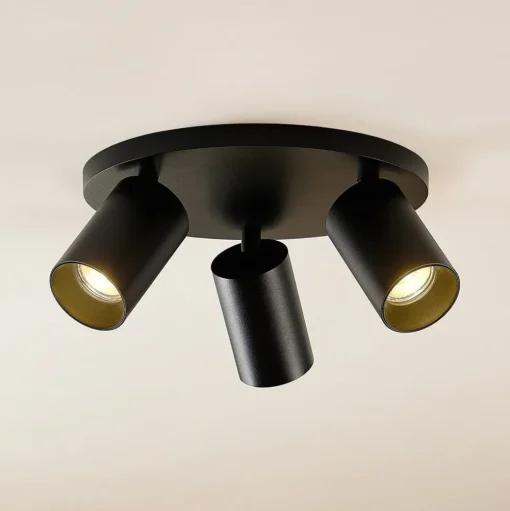 Arcchio spot Brinja, zwart, rond, Ø 6 cm, 3-lamps, GU10