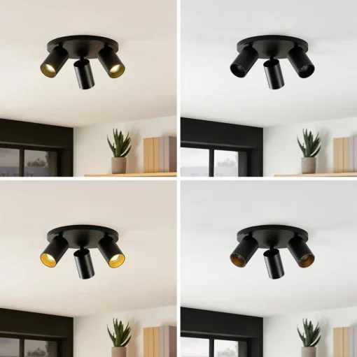 Arcchio spot Brinja, zwart, rond, Ø 6 cm, 3-lamps, GU10