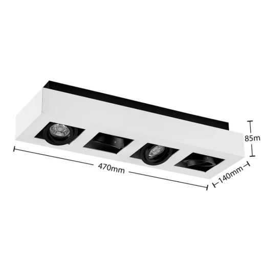 Arcchio spot Vince, 47 cm, 4-lamps, wit/zwart, GU10