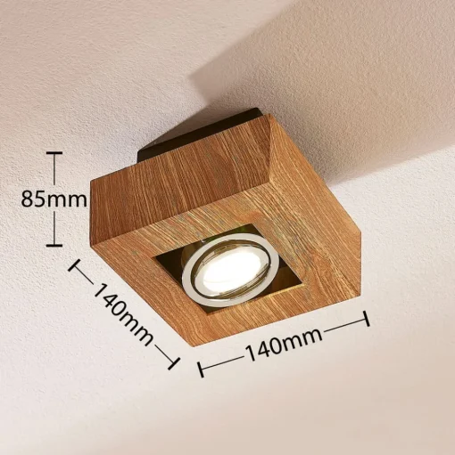 Arcchio spot Vince, 14 x 14 cm, houtkleurig, metaal, GU10