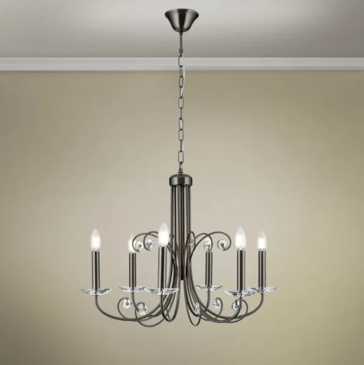 Ariane kroonluchter, nikkel, Ø 67,5 cm, kristal, 6-lamps.
