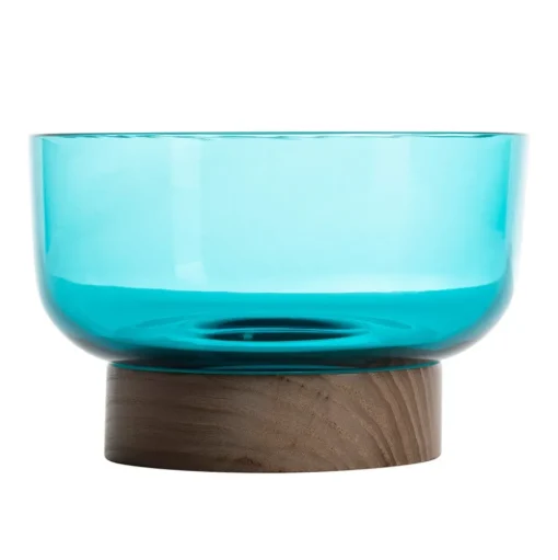 Artemide Bontà kom, turkoois, Ø 18 cm, glas, hout
