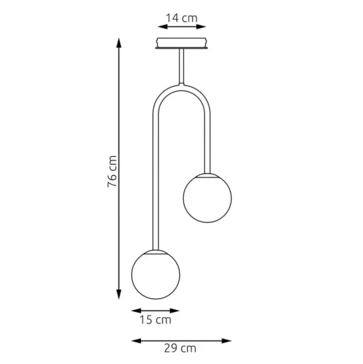 Atria plafondlamp, opaal/zwart, hoogte 76 cm, metaal, 2-lamps.